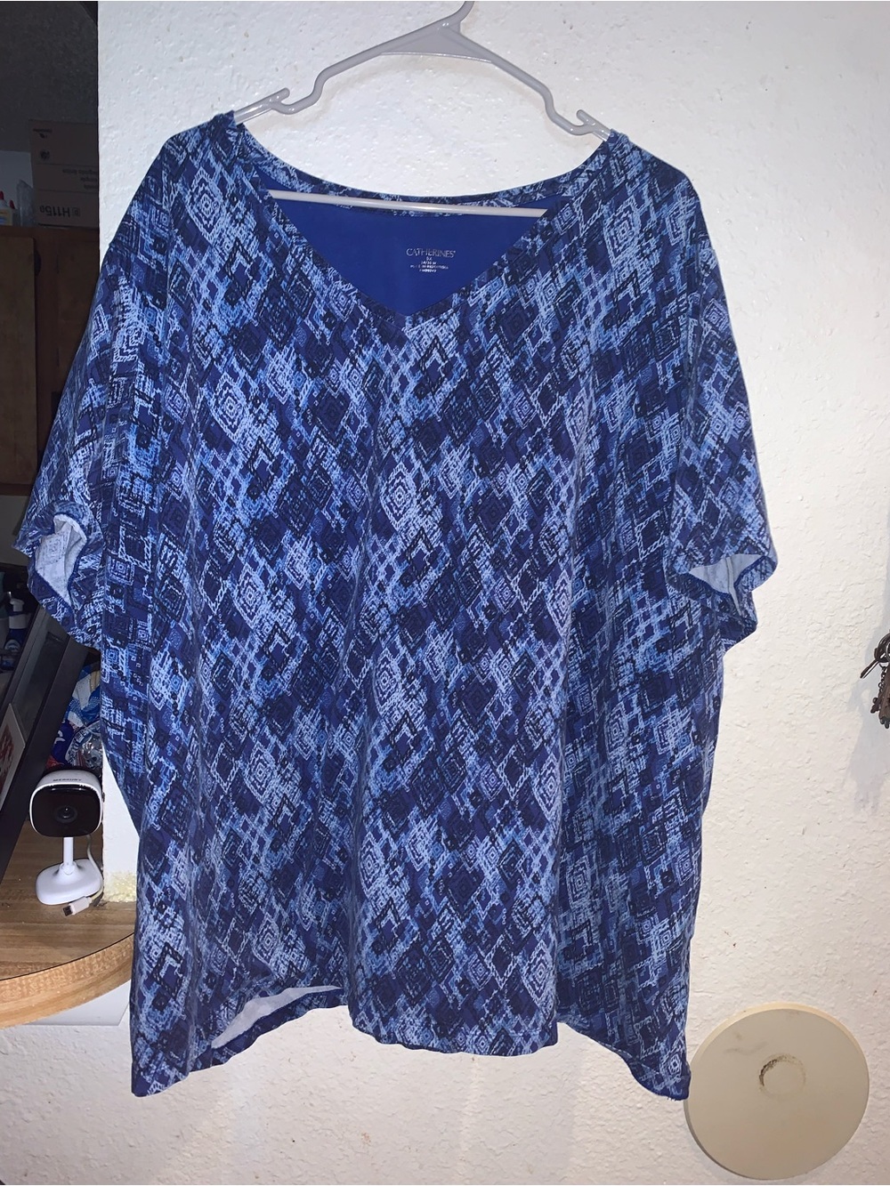 Catherines Blue Multi-Pattern V-Neck Blouse